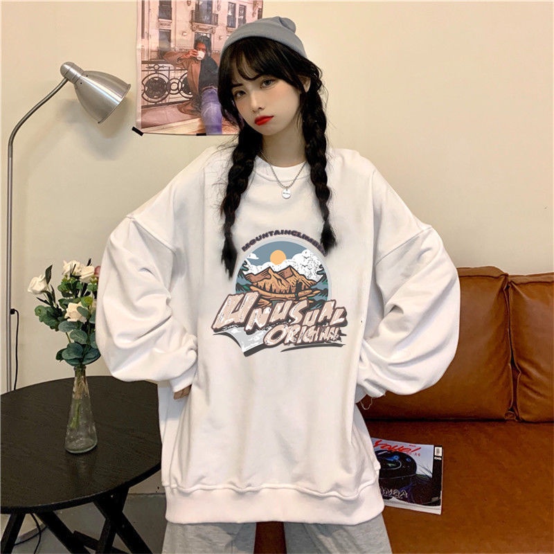 Áo Sweater Mỏng Cổ Tròn Dài Tay Dáng Rộng In Chữ Phong Cách Hàn Quốc Thời Trang Cho Nữ