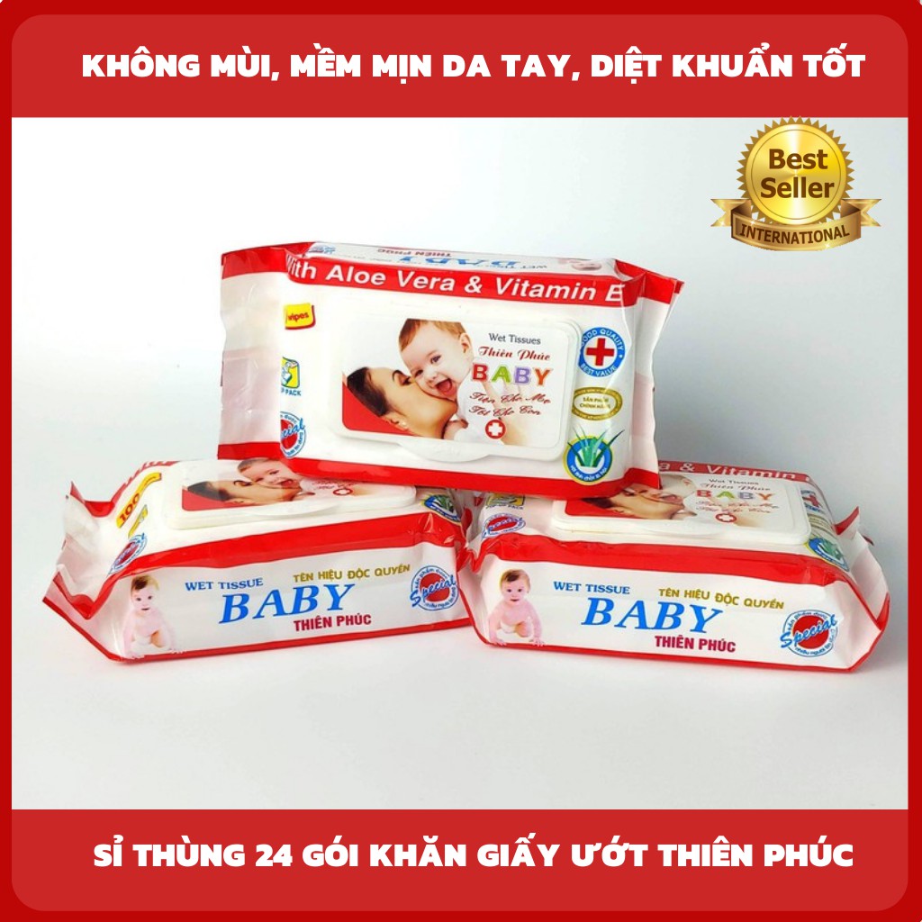 Khăn ướt baby thiên phúc😘 FREESHIP😘giấy ướt không mùi, không cồn, sỉ thùng 24 gói loại 100 tờ