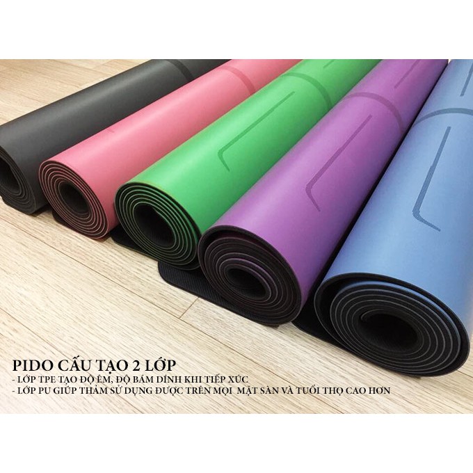 Thảm Tập Yoga CHÍNH HÃNG Thảm Pido 5mm PU Cao Cấp, Chống trượt tập thể dục không mùi, tặng túi đựng 100k