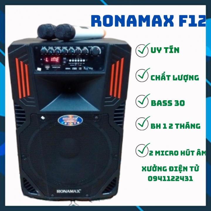 Loa kéo di động RONAMAX F12 KÈM 2micro hàng chính hãng giá rẻ- Bảo hành 12 tháng chính hãng