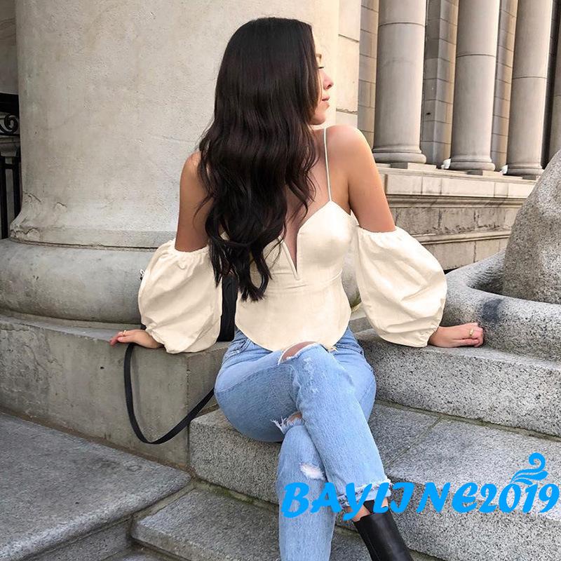 Áo Lửng Hai Dây Cổ Chữ V Trễ Vai Quyến Rũ Cho Nữ