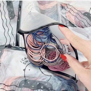 Thun cột tóc túi zip 100 sợi mix màu - thun cột tóc