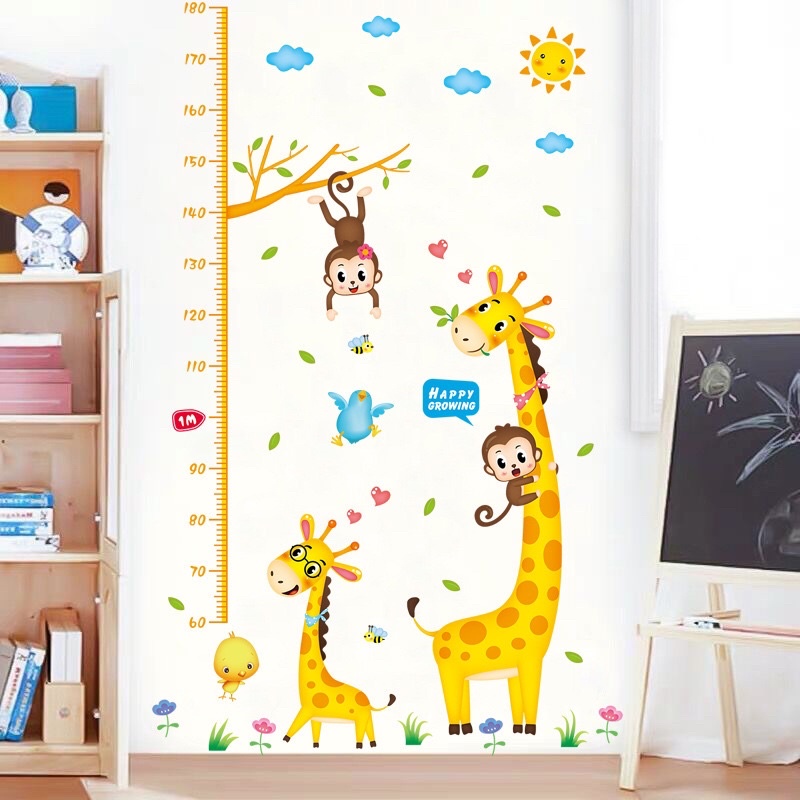 Decal thước đo chiều cao cho bé mẫu hươu cao cổ.