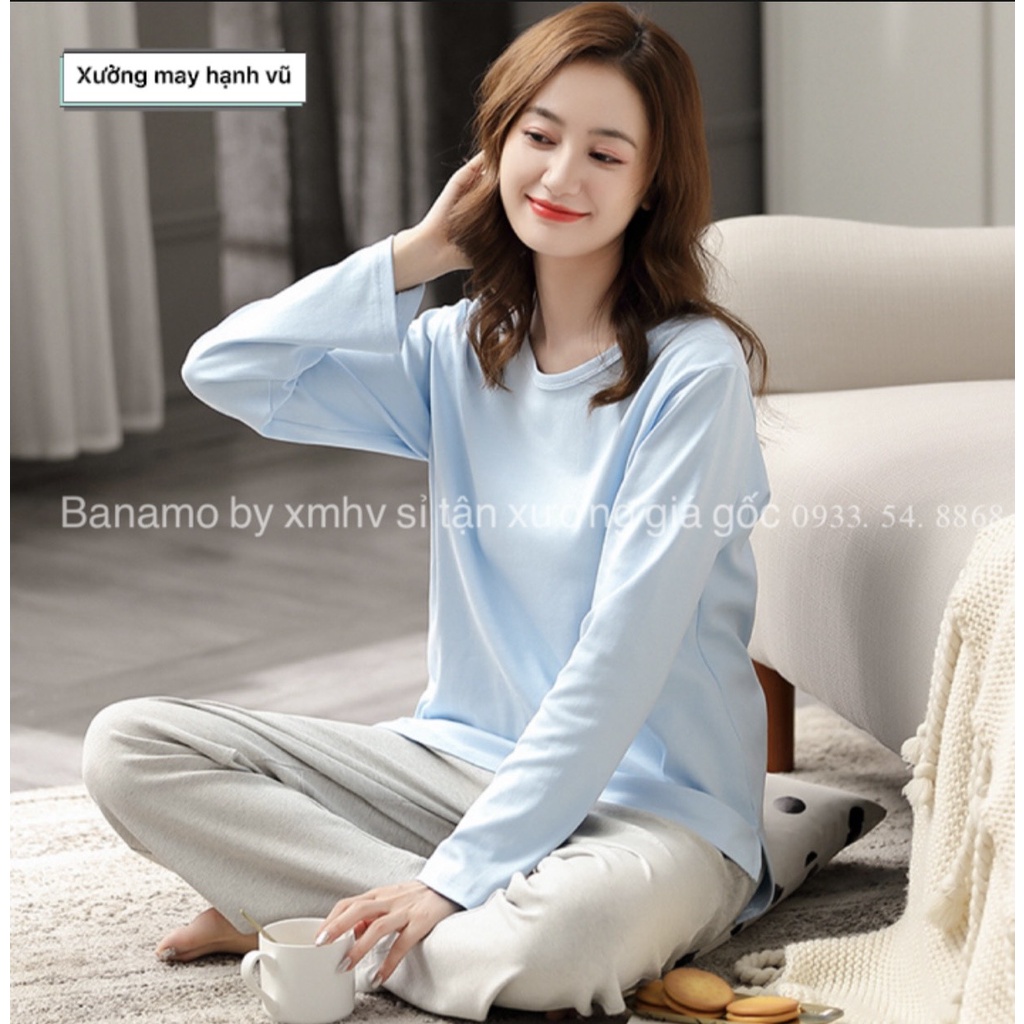 Bộ nỉ dáng xuông 4 màu hottrend trắng hồng xanh dương xanh than thời trang Banamo Fashion 198