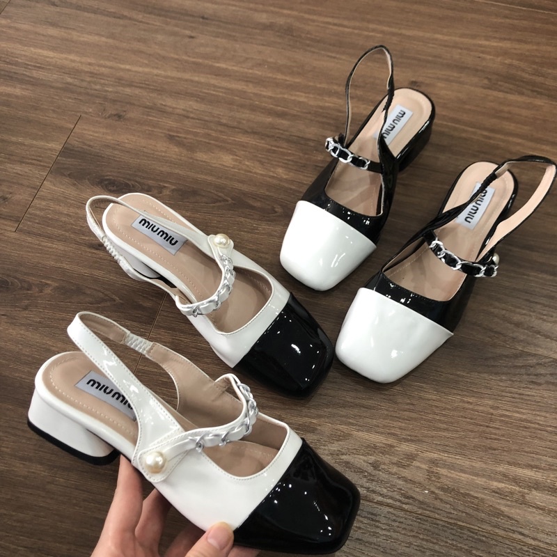 GIÀY SANDAL CAO GÓT NỮ GÓT VUÔNG PHỐI XÍCH NGỌC B15