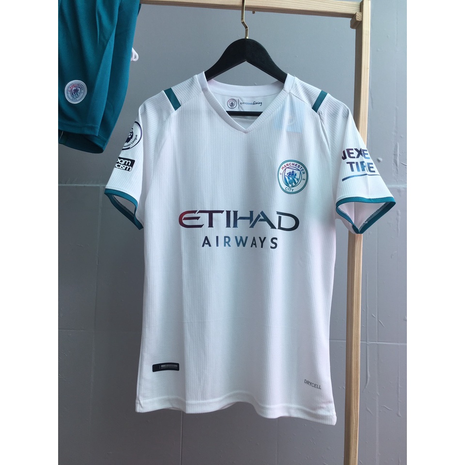 Bộ quần áo đá banh Man City MC sân khách trắng Fex thun thái cao cấp logo NHA