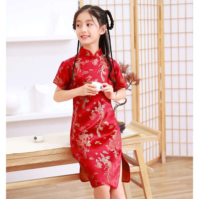 Sườn Xám Phong Cách Trung Hoa Thời Trang Mùa Hè Mới 2021 Dành Cho Bé Gái