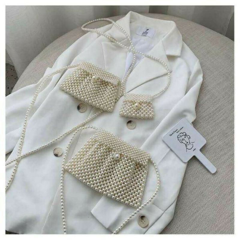 Túi đeo chéo mini kết hạt cườm giả ngọc trai cho mẹ và bé