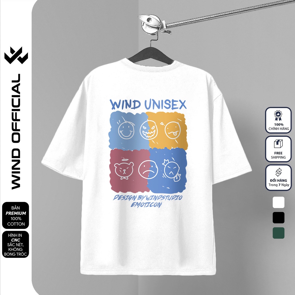 Áo thun tay lỡ unisex WIND EMOIJ 65% Cotton phông form rộng nam nữ oversize