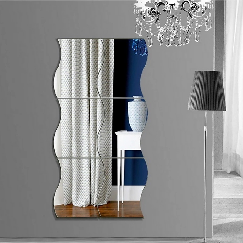 Bộ 6 Miếng Dán Tường Tráng Gương 3D Thiết Kế Hình Sóng Sáng Tạo Trang Trí Phòng Cho Bé