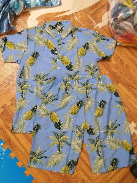 (Có bán lẻ) Set đôi hoa quả đi biển chất tơ đũi dứa xanh