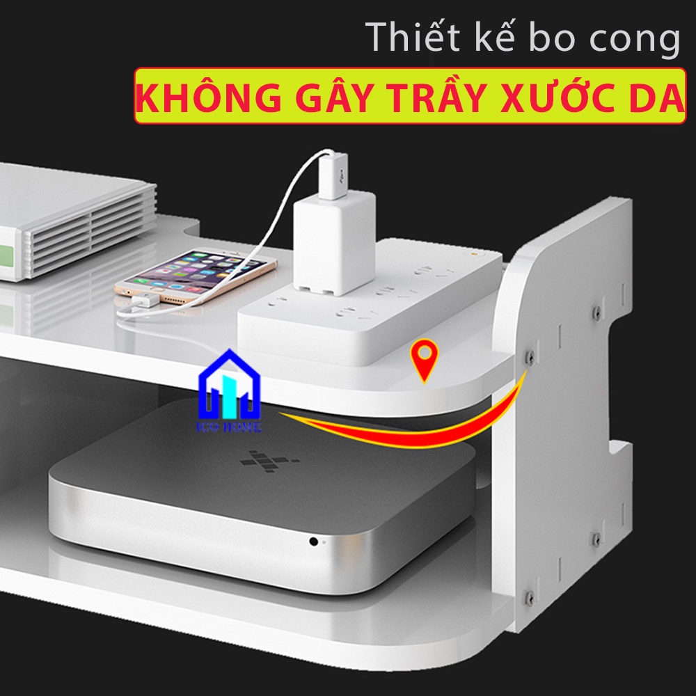 Kệ wifi treo tường 2 tầng không cần khoan để đầu thu kỹ thuật số, tivibox, có khay đựng remote điều khiển tiện lợi