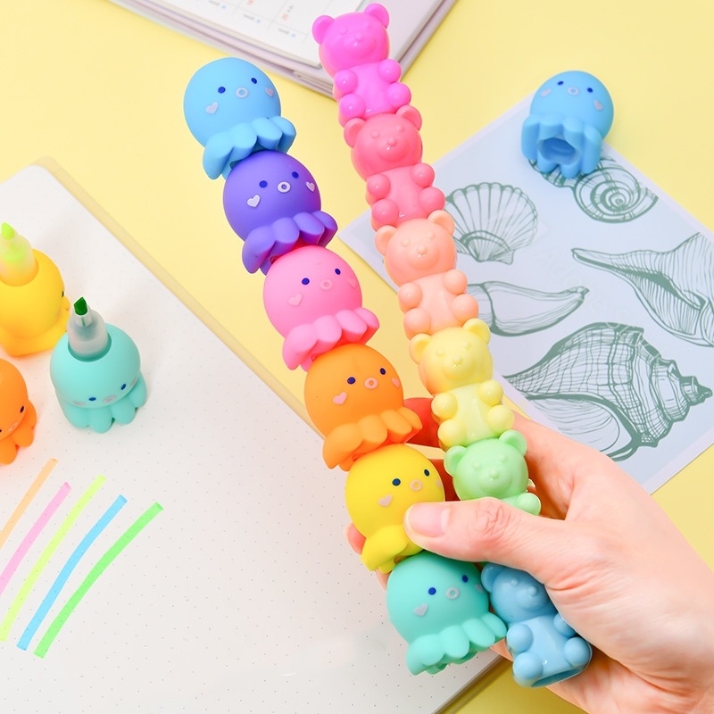 Bút đánh dấu RUIXIANG hình bạch tuộc/ gấu 5 màu cho học sinh