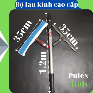 Bộ cây lau kính Pulex Italy với bông thỏ lau kính 2 mặt và cây gạt inox 35cm cao cấp