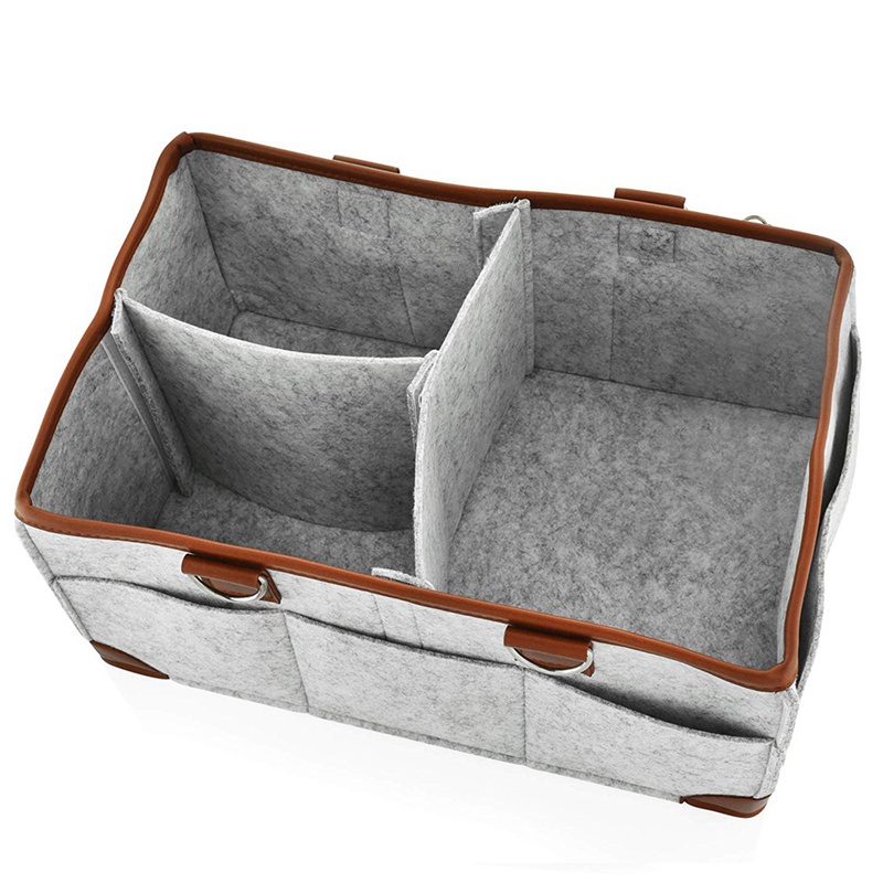 Giỏ Đựng Tã Em Bé / Bình Sữa Em Bé Có Tay Cầm Bằng Da Màu Xám