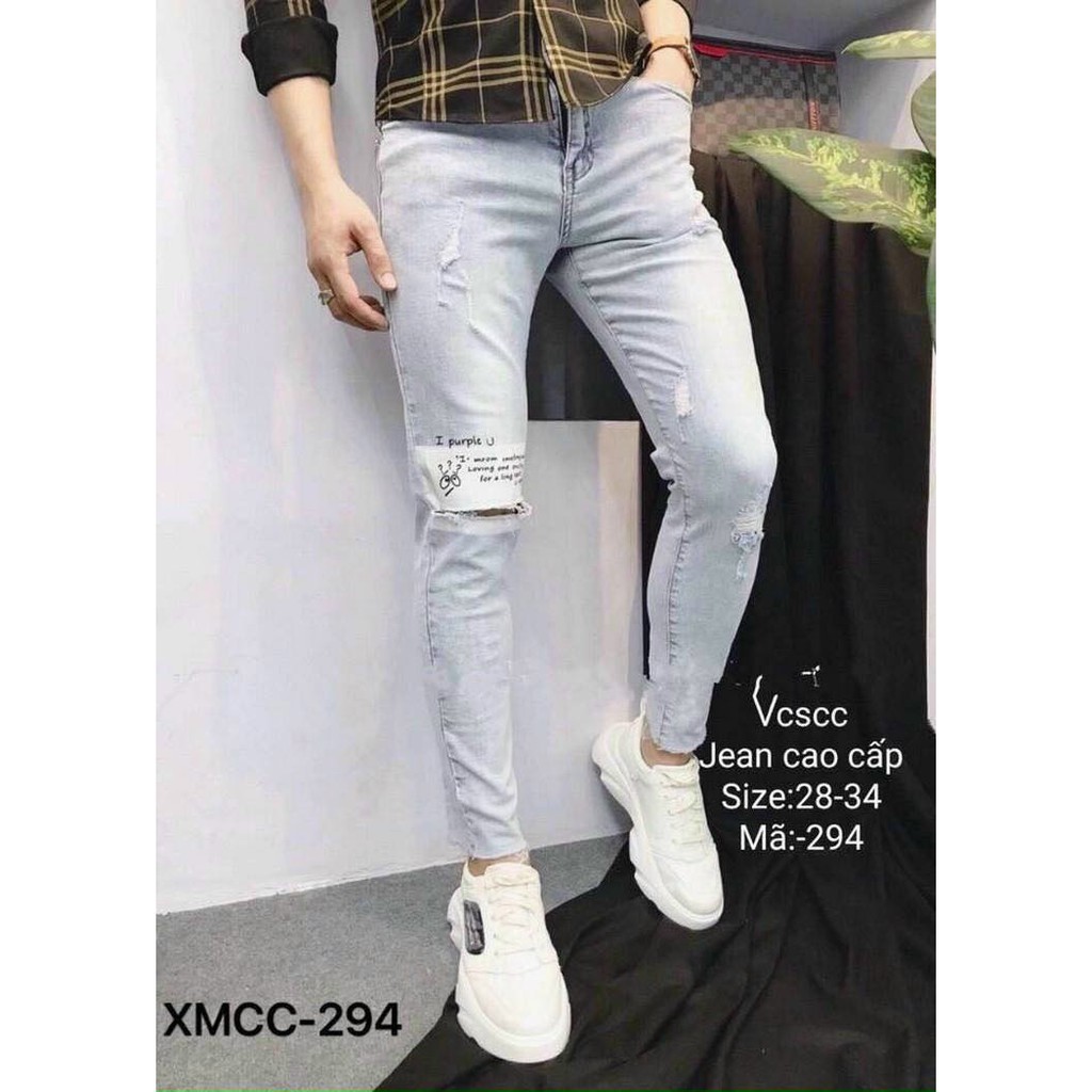 QUẦN JEAN NAM 294 WAX PHỐI CHỮ THÊU FORM SKINNY FIT CO GIÃN MR SMILE 99 SHOP