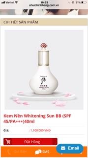 Kem Nền Whitening Sun BB (SPF 45/PA+++)