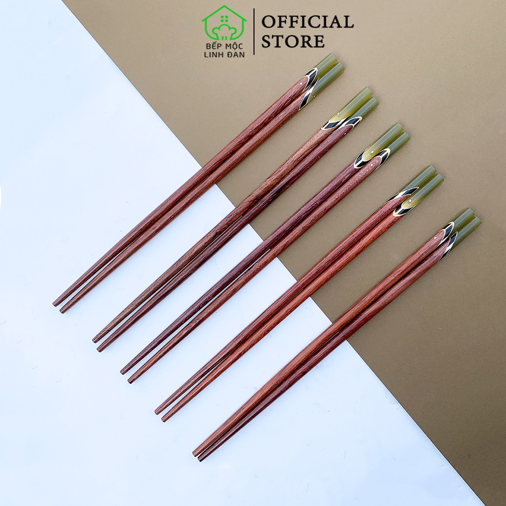 Đũa Gỗ Cẩm Lai Siêu Sạch Cẩn Thạch Màu Sừng HAHANCO  Bộ 05 Đôi
