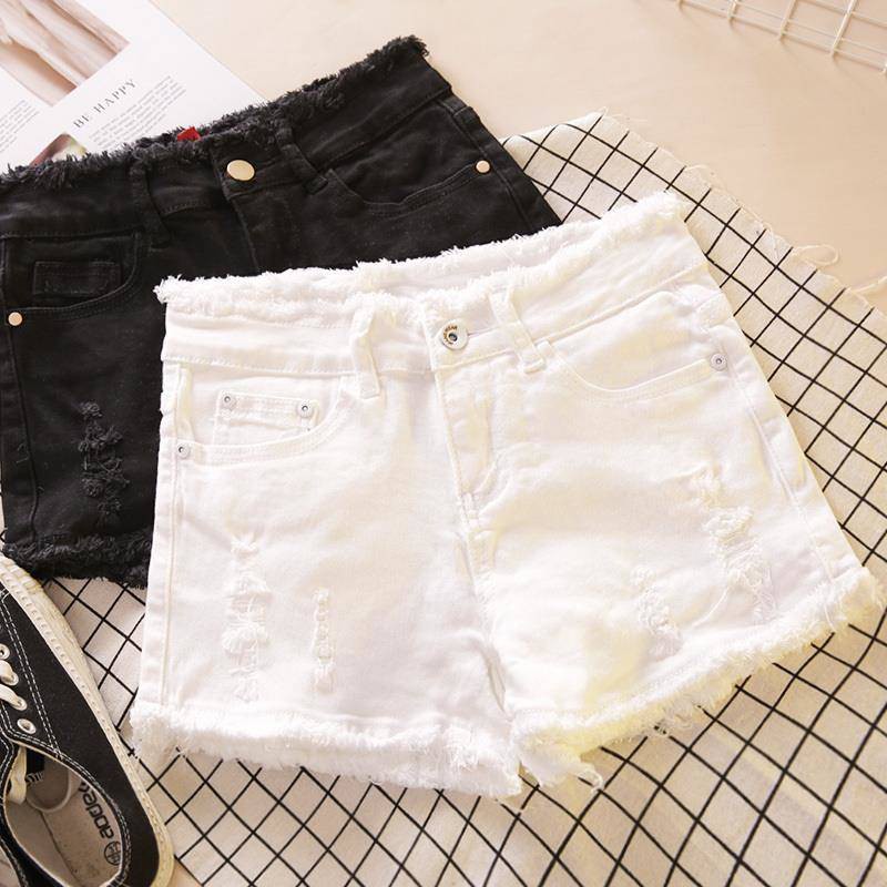 Quần Short Denim Phối Len Rách Màu Trắng Phong Cách Hàn Quốc Thời Trang Mùa Hè Hàng Mới Dành Cho Bạn Nữ 2021