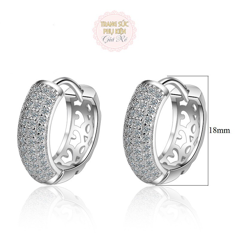 Hoa tai tròn khóa bấm HT171,bạc Ý S925