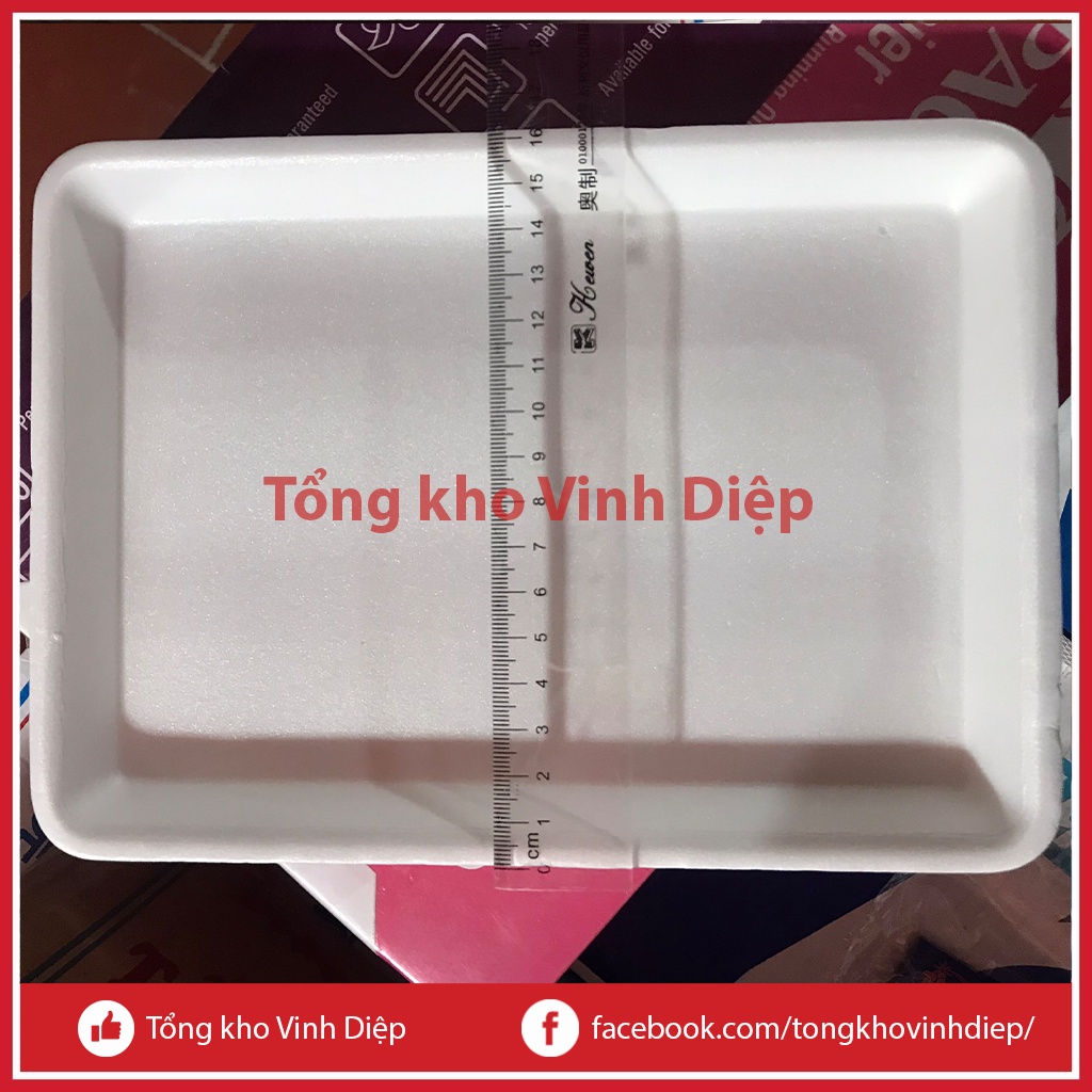 Combo 100 khay xốp M16 kích thước 22.5x16x2cm đựng thịt tươi, hoa quả, rau củ, đồ ăn