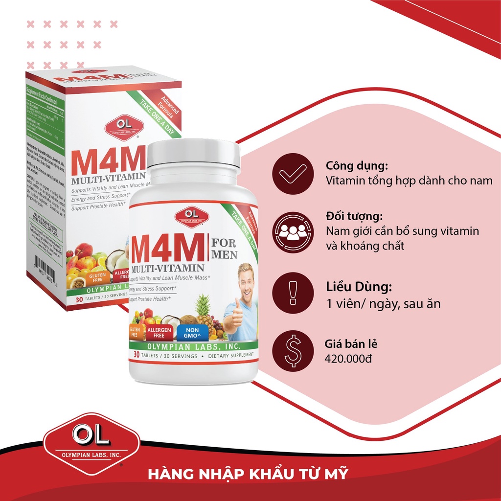 Viên Uống Bổ Sung Vitamin Cho Nam Giới Olympian Labs M4M Multi-Vitamin For Men 30 Viên