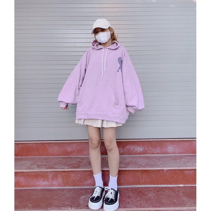 Áo nỉ mũ hoodie màu tím pastel ngọt ngào form rộng nỉ ngoại nhập (ảnh thật_annstore)