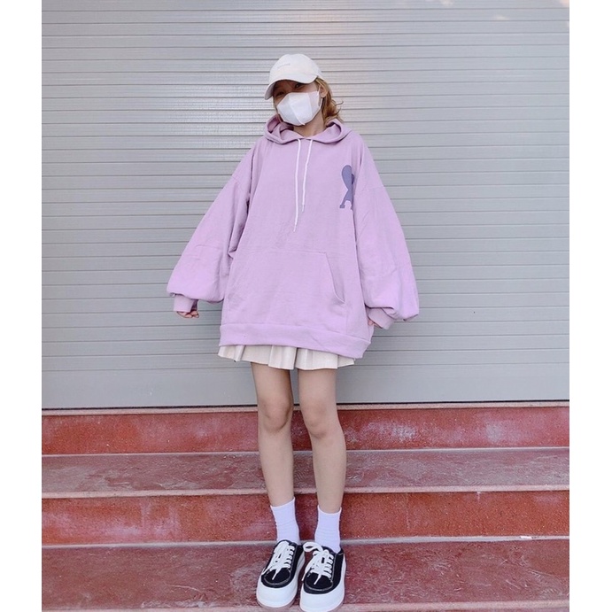 Áo nỉ mũ hoodie màu tím pastel ngọt ngào form rộng nỉ ngoại nhập (ảnh thật_annstore)