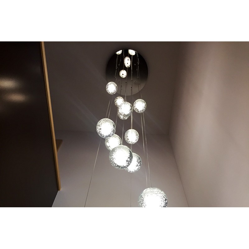 Bộ 10 Đèn thả thông tầng pha lê giọt nước thủy tinh - Kèm Đế Chung Tròn - Tặng kèm bóng LED - Bảo Hành 1 Năm