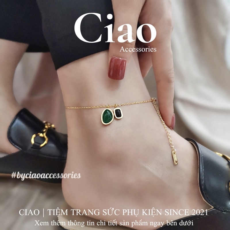 [HOẢ TỐC 1H] Vòng chân/ Lắc chân titan không gỉ thiết kế đính charm xanh đen đơn giản Onyx Ciao