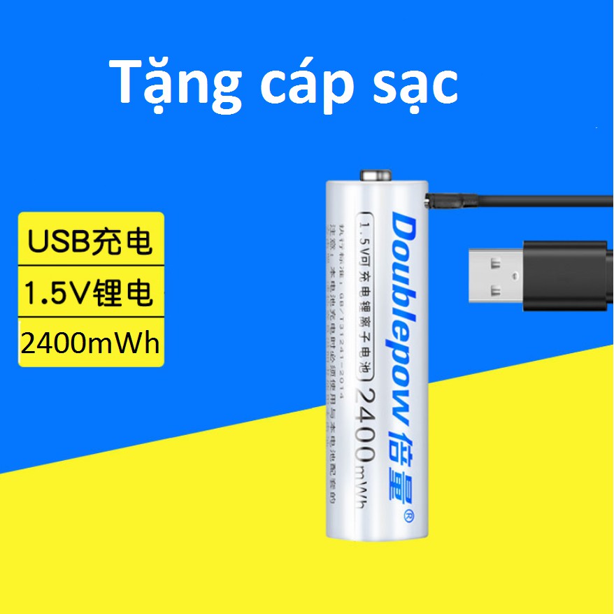 (tặng cáp sạc) Pin tiểu sạc AA ,AAA 1.5v Doublepow Micro USB lắp mic không dây ,máy đo huyết áp,máy ảnh...pin sạc 1,5v