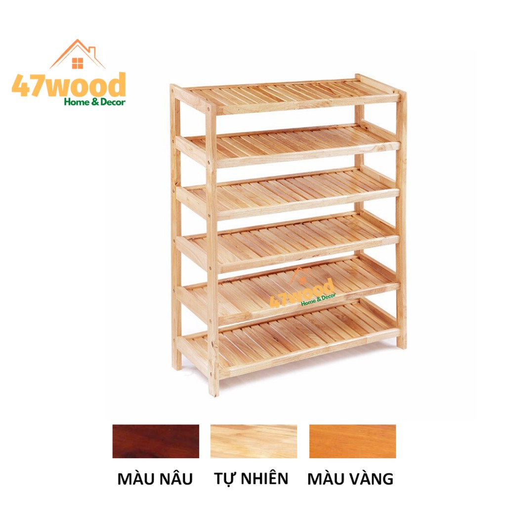 Kệ dép gỗ 6 tầng 80cm gỗ cao su - Kệ dép gỗ 47wood