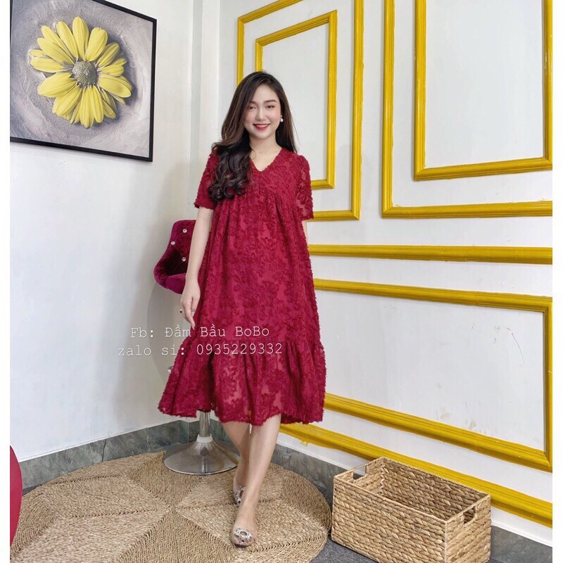 Váy bầu thời trang công sở Aidenshop đầm bầu dự tiệc ren cao cấp pregnant dress mom