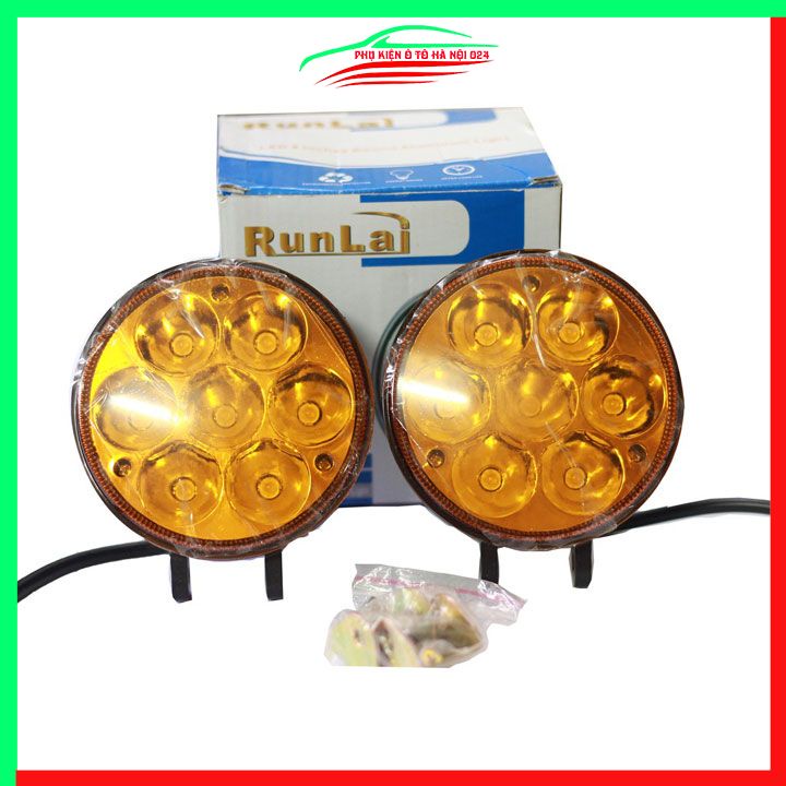 Bộ 2 đèn trợ sáng runlai 7 mắt tròn 11cm cho xe máy ô tô máy xúc máy công trình dùng điện 12/24V