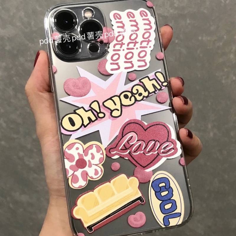 Xiaohongshu Retro Stickers Apple 14/13Promax Phone Case 12/11 All-Inclusive XR/Xs Straight Edge 7/8Plud 0Z64