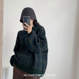 áo len oversize hoạ tiết Houndstooth