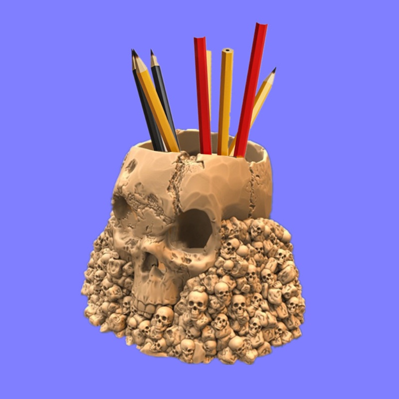 Khuôn Silicone Làm Chậu Hoa / Ống Đựng Bút Hình Đầu Lâu 3D Độc Đáo Trang Trí Thủ Công