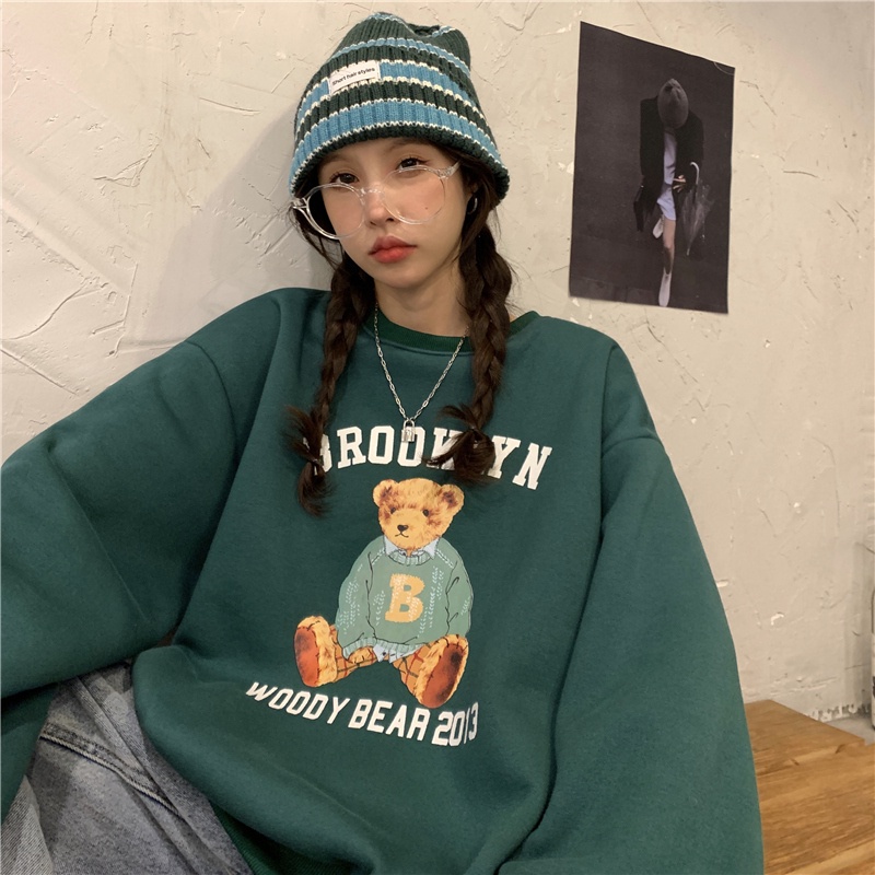 SUXI Áo sweatshirt tay dài dáng rộng thời trang mùa thu mới dành cho nữ