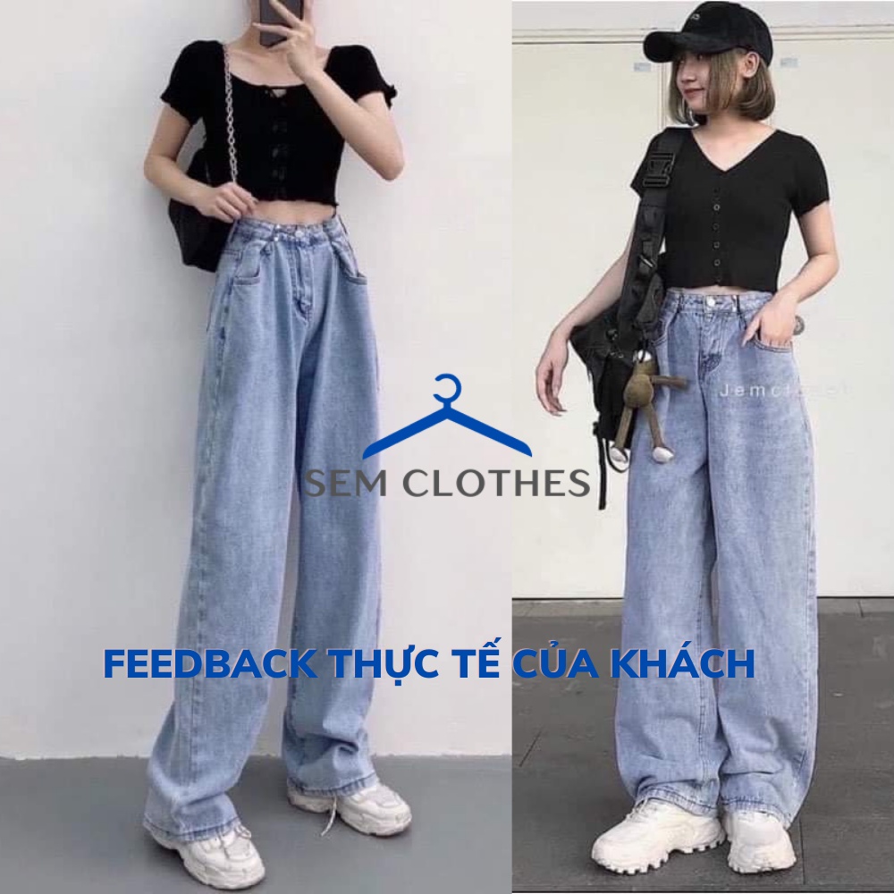 Quần bò ống rộng nữ ,quần jean nữ ống suông unisex nam hàn quốc màu xanh nhạt kèm cài eo tiện lợi uzllang SEM CLOTHES