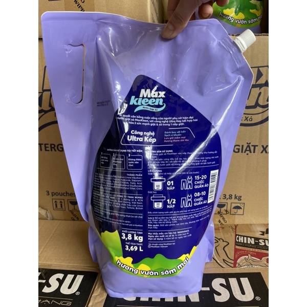 Nước Giặt Xả Max Kleen Hương Vườn Sớm Mai 3,8kg (Mầu Xanh)