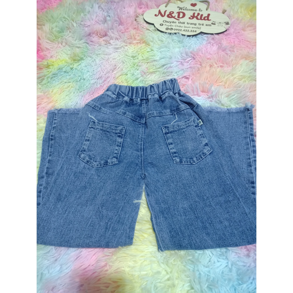 Set Quần Jean Suông Áo Thun Dài Tay Cho Bé Gái 25-35kg - Set Quần Bò Áo Cotton Co Dãn Mềm-Cá Tính - N&D Kids