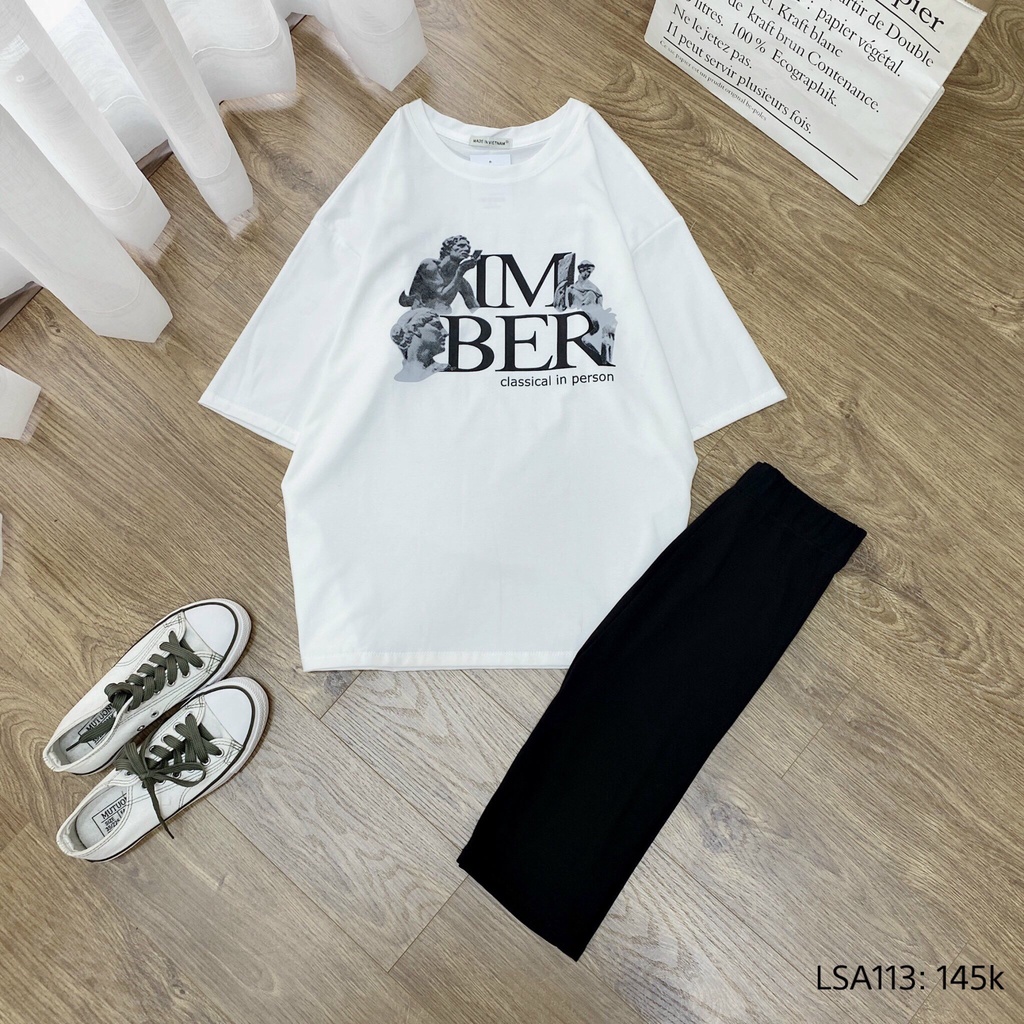 Set Áo Phông In chữ IMBER form Rộng Quần Thun Ôm Legging Ngố CHIBEST LSA113