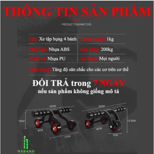 [ XẢ KHO NGHỈ BÁN ]  Con Lăn Tập Bụng 4 Bánh Cao Cấp Tặng Kèm Thảm