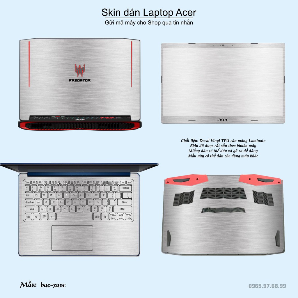 Skin dán Laptop Acer màu bạc xước (inbox mã máy cho Shop)