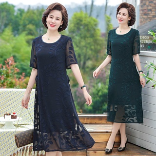 Người mẹ tuổi trung niên váy liền thân màu váy trung niên và người cao tuổi váy mùa hè trung niên váy phụ nữ