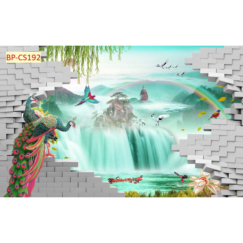 Tranh dán tường 3D khung cửa sổ sang trọng, lịch sự chủ đề biển nước, hồ xanh mát