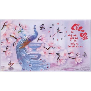 Tranh đính đá cha mẹ đồng hồ kt: 90x55cm