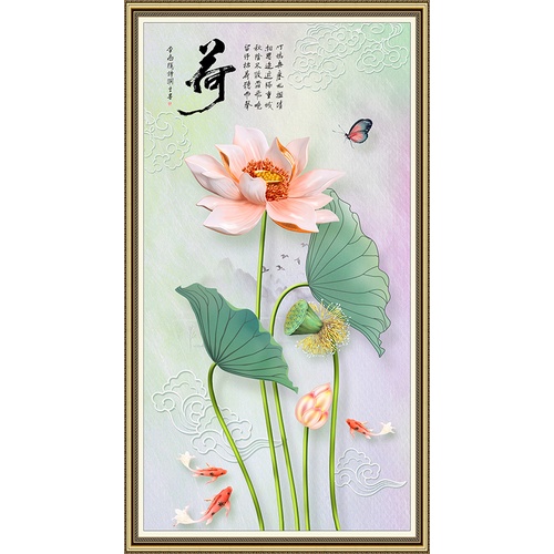 Tranh dán tường ghép viền khung khổ dọc Nai may mắn và nhiều mẫu LV-0130K Kim sa nhiều kích thước