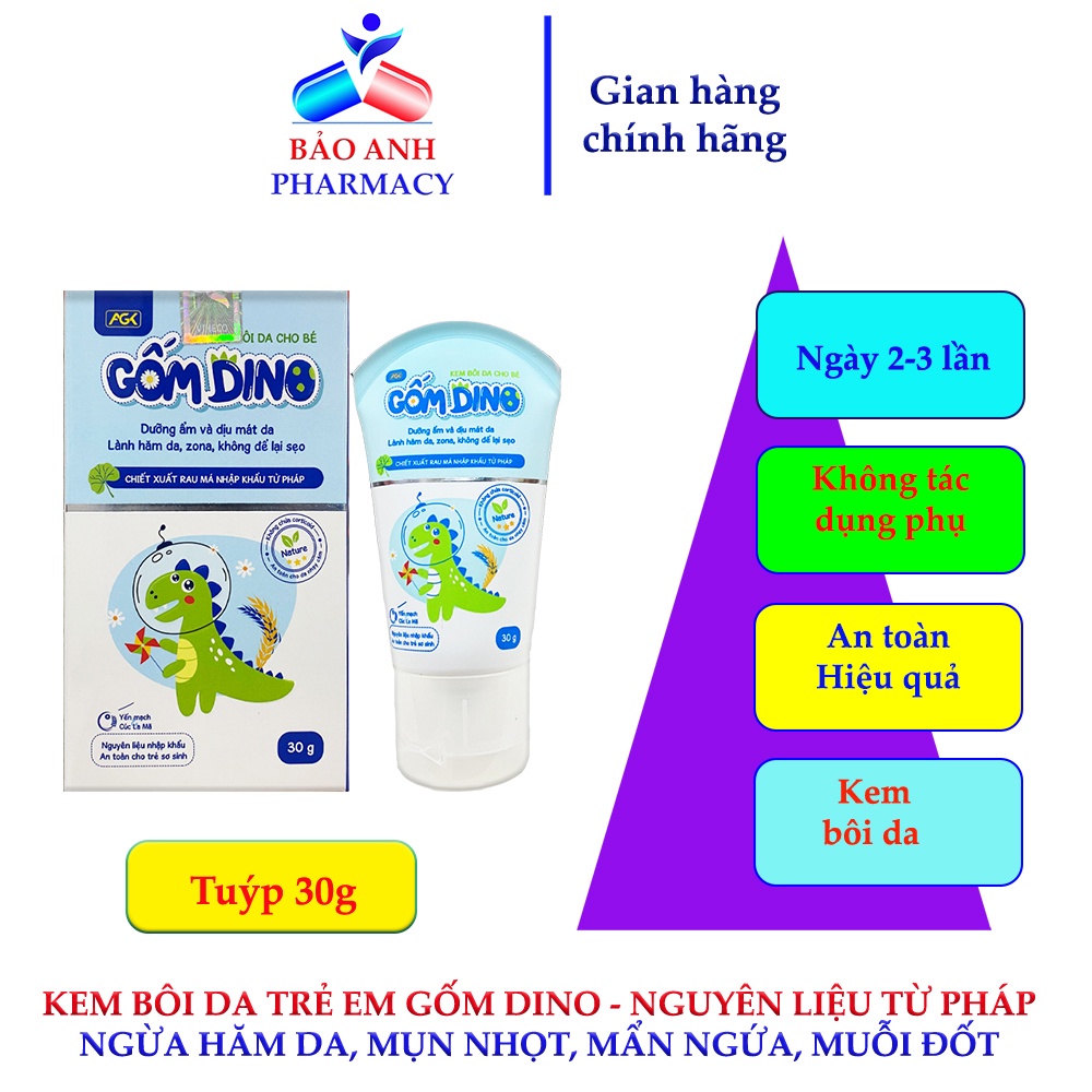Kem bôi da cho bé GỐM DINO – Bôi hăm da, Zona, Côn trùng cắn, không để lại sẹo, Dưỡng ẩm, làm mát da – NL nhập khẩu Pháp