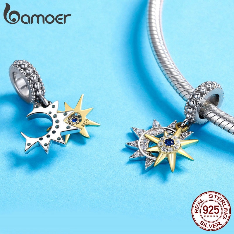 Mặt trang sức BAMOER SCC1135 bằng bạc 925 họa tiết mặt trăng và mặt trời đính zircon giả